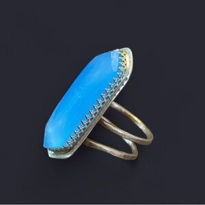 Rose cut Aqua Chalcedony + Brass Metal Ring (size 9)
